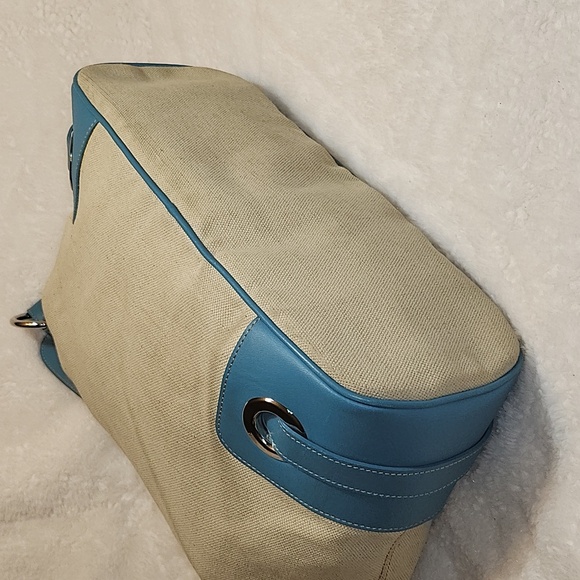 Bally Blue and Cream Canvas/ Leather Hobo Shoulder Bag - Picture 10 of 16